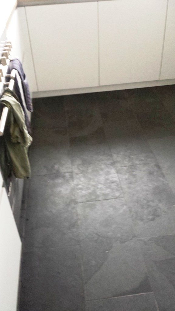 Slate Floor Before Clean and seal grout recolour in Lymm Cheshire