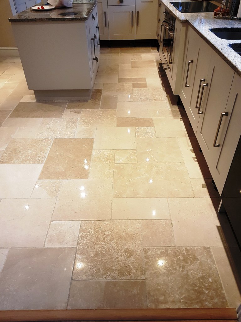 Limestone Kitchen Floor Tiled After Cleaning