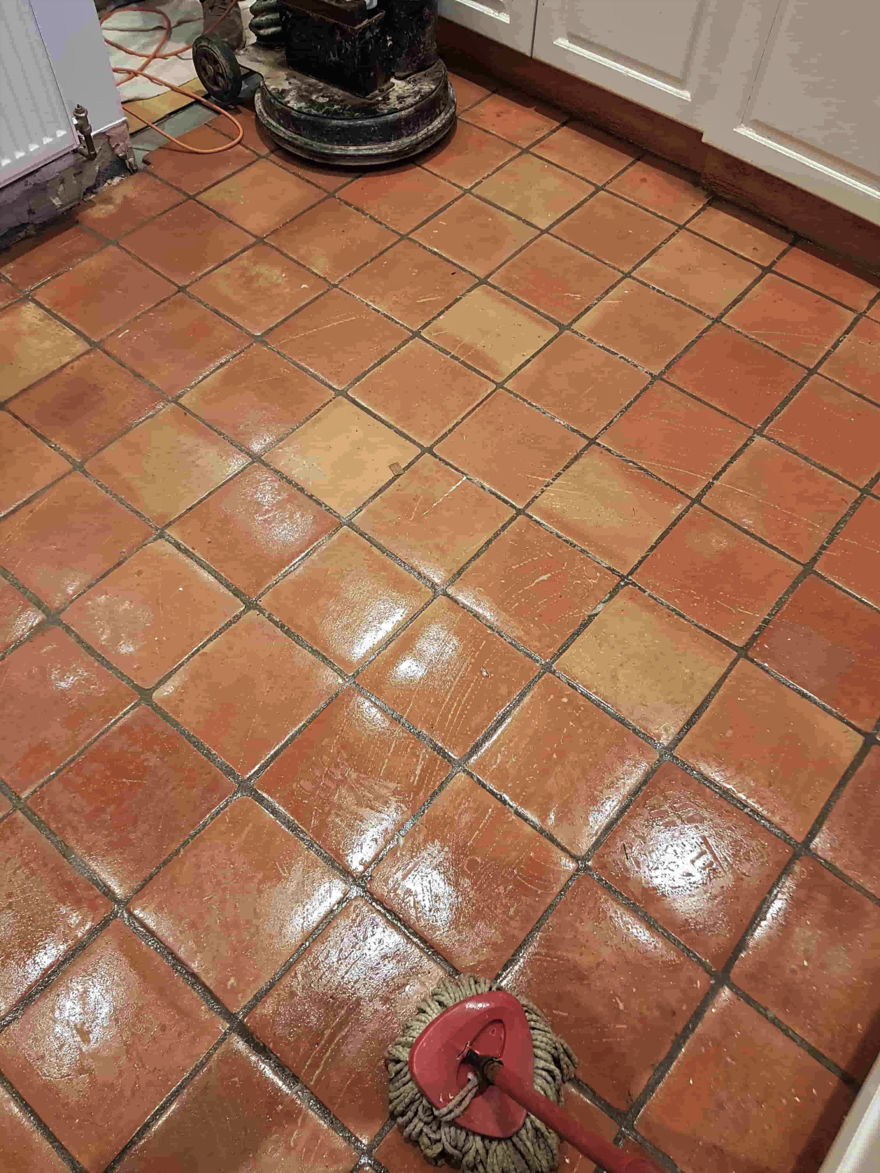 Terracotta Tiled Kitchen Floor During Cleaning Whightgate Northwich