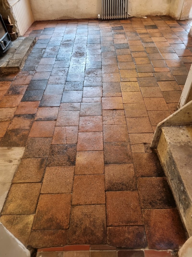 Quarry Tiled Floor After Cleaning Sealing Tiverton Cheshire